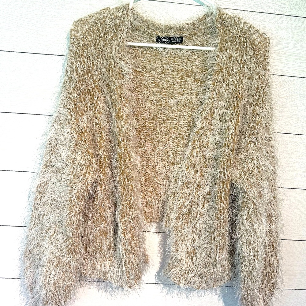 Cream and white fuzzy cardigan!